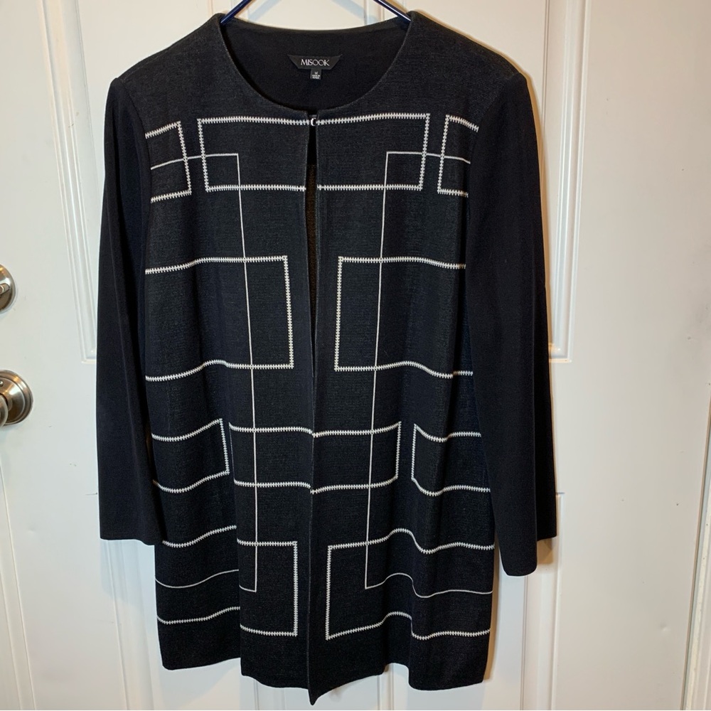 Misook Black and White Geometric Cardigan